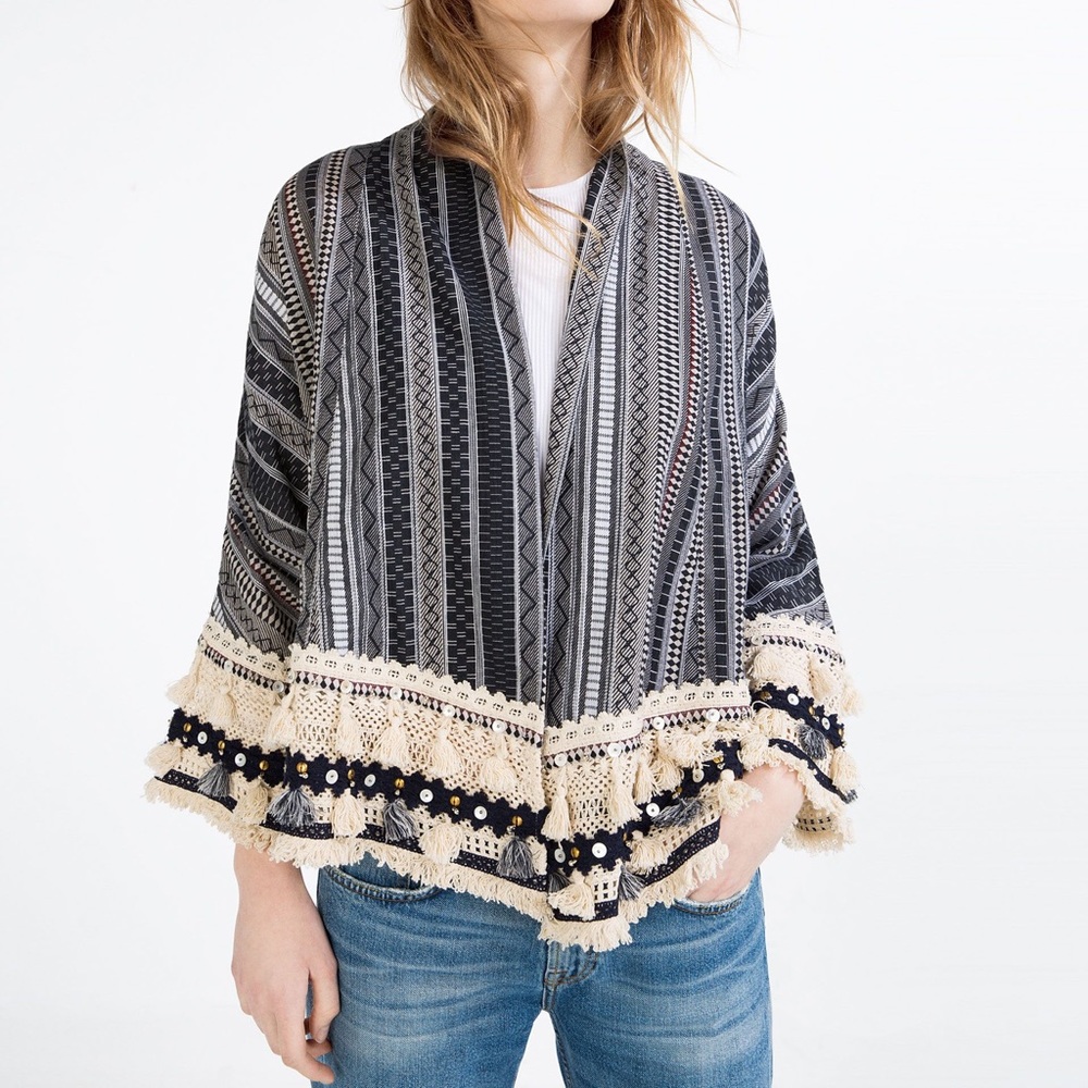 Zara navy embellished kimono cardigan